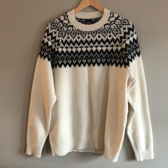 GAP Other - Mens Gap wool blend fair isle sweater white black grey winter warm cozy